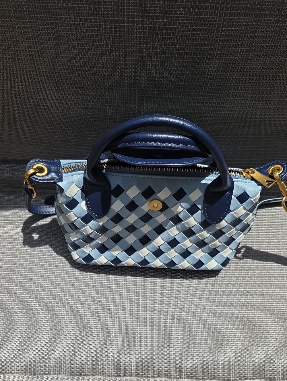 Woven Light Blue Mini Satchel Handbag